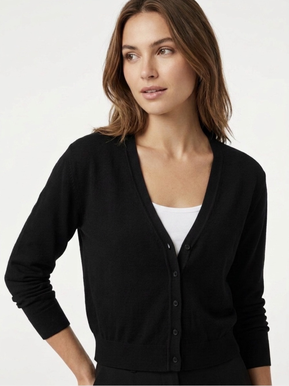 Abound Black V-Neck Button-Front Cardigan